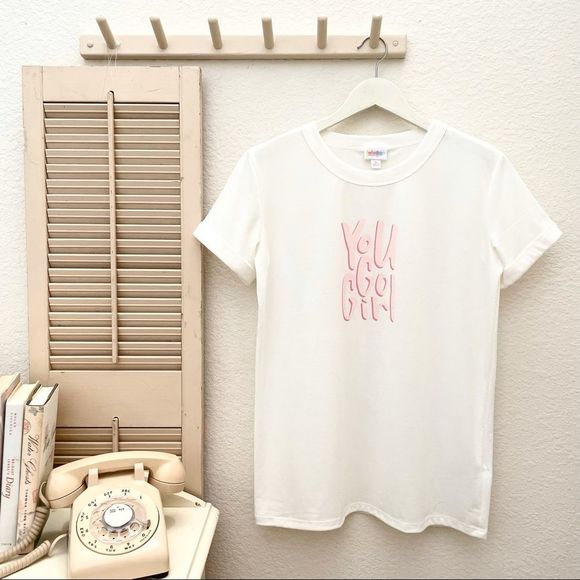 LuLaRoe White T-shirt with Pink “You Go Girl” Graphic on Front, Cuff Sle… - Picture 2 of 7